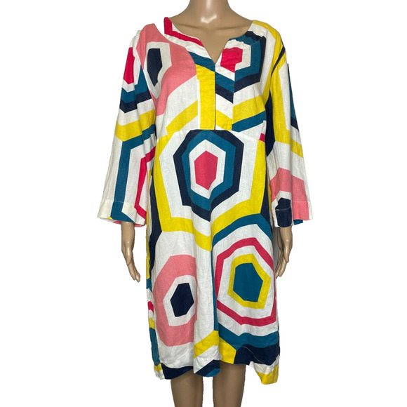 Women's 16 Boden Geometric V-Neck 100% Linen Sheath Dress - Picture 1 of 5